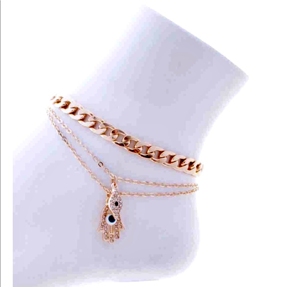 Evil Eye Chain Link Ankle Bracelet-Gold